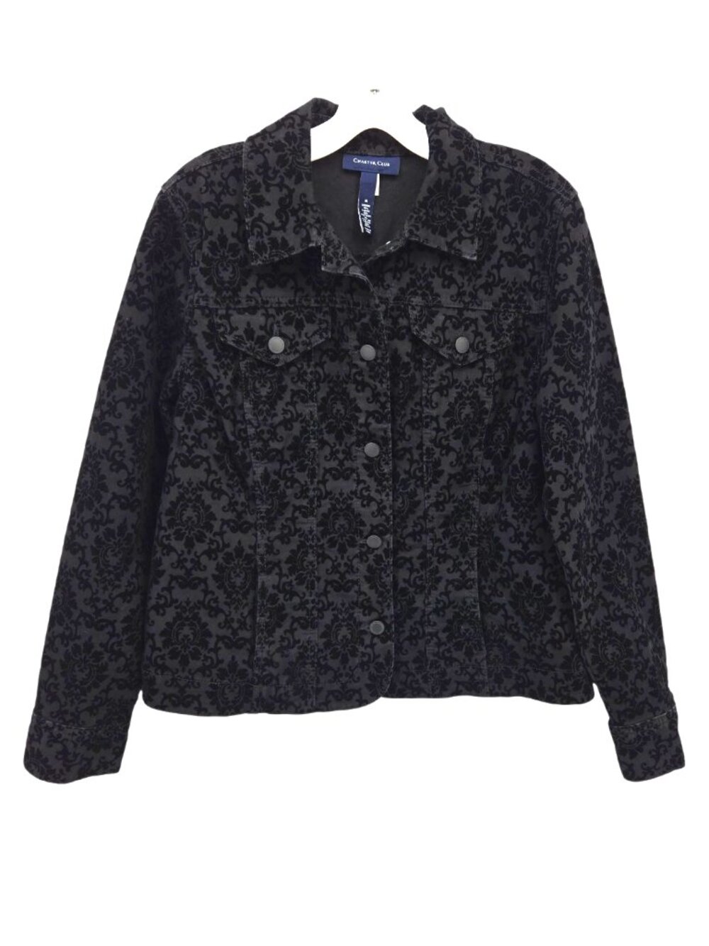 Black Flocked Floral Damask Jacket M Whimsigoth Button Front Fall Layering